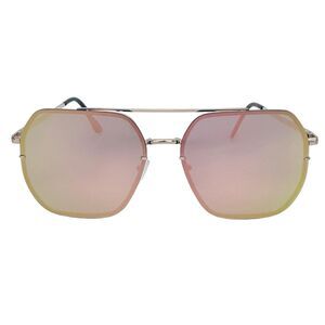 7046 | Pink/Green Mirror Geometric Rimless Sunglasses